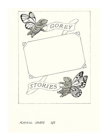 EDWARD GOREY. Gorey Stories, Playbill cover sketch mock-up.